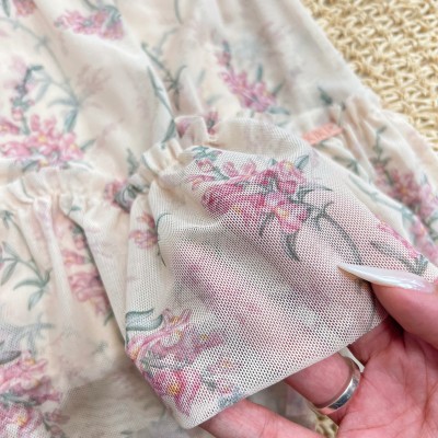 Vestido Manga Longa Floral Estilo Vintage- Off White e Rose